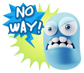 3d Illustration Angry Face Emoticon saying No Way with Colorful