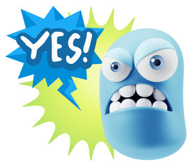 3d Illustration Angry Face Emoticon saying Yes with Colorful Spe