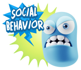3d Illustration Angry Face Emoticon saying Social Behavior with