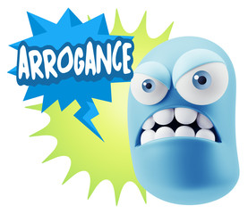 3d Illustration Angry Face Emoticon saying Arrogance with Colorf