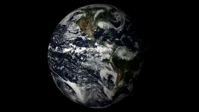 Earth Rotating, The World Spinning, Full Rotation, Seamless Loop - Realistic Planet Turning 360 Degrees on Solid Black Background