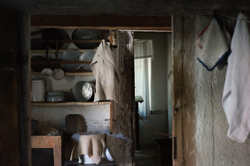 Inside of a old 1800 century house with kitchen utilities - obrazy, fototapety, plakaty