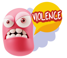 3d Illustration Angry Face Emoticon saying Violence with Colorfu