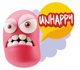 3d Illustration Angry Face Emoticon saying Unhappy with Colorful
