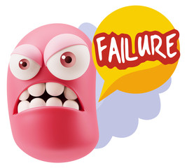 Obraz premium 3d Illustration Angry Face Emoticon saying Failure with Colorful