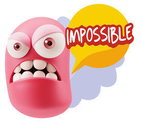 3d Illustration Angry Face Emoticon saying Impossible with Color