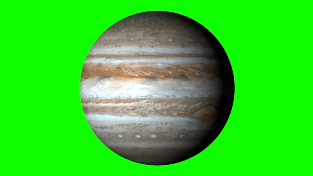 Jupiter Rotating, The Jupiter Spinning, Full Rotation, Seamless Loop - Realistic Planet Turning 360 Degrees on Solid Green Background