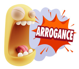 3d Illustration Angry Face Emoticon saying Arrogance with Colorf