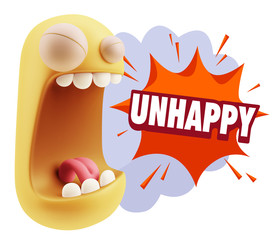 3d Illustration Angry Face Emoticon saying Unhappy with Colorful