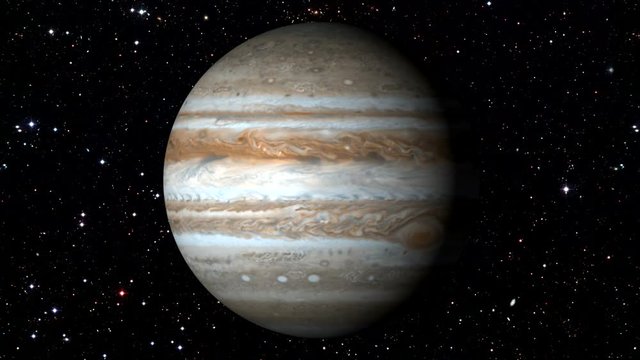 Jupiter Rotating, The Jupiter Spinning, Full Rotation, Seamless Loop - Realistic Planet Turning 360 Degrees on Star Backgrund