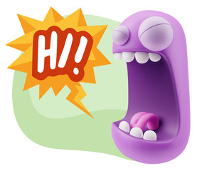 3d Illustration Angry Face Emoticon saying Hi with Colorful Spee