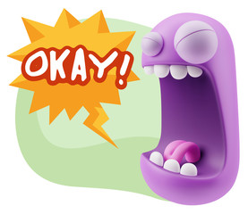 3d Illustration Angry Face Emoticon saying Okay with Colorful Sp
