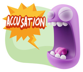 3d Illustration Angry Face Emoticon saying Accusation with Color