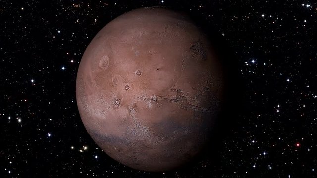 Mars Rotating, The Mars Spinning, Full Rotation, Seamless Loop - Realistic Planet Turning 360 Degrees on Moving Star Backgrund