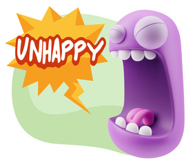 3d Illustration Angry Face Emoticon saying Unhappy with Colorful