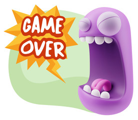 3d Illustration Angry Face Emoticon saying Game Over with Colorf
