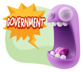3d Illustration Angry Face Emoticon saying Government with Color