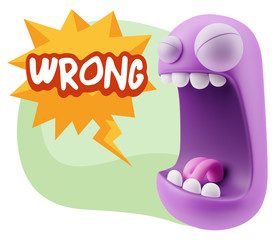 3d Illustration Angry Face Emoticon saying Wrong with Colorful S