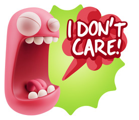 Obraz premium 3d Illustration Angry Face Emoticon saying I Don't Care with Col