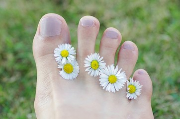 Fuß mit Gänseblümchen