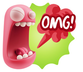 3d Illustration Angry Face Emoticon saying OMG with Colorful Spe