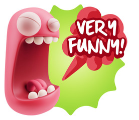 3d Illustration Angry Face Emoticon saying Very Funny with Color