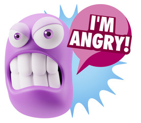 3d Illustration Angry Face Emoticon saying I'm Angry with Colorf
