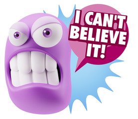 3d Illustration Angry Face Emoticon saying I Can't Believe It wi