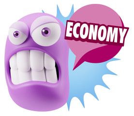 3d Illustration Angry Face Emoticon saying Economy with Colorful
