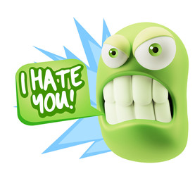 3d Illustration Angry Face Emoticon saying I Hate you with Color