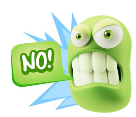 3d Illustration Angry Face Emoticon saying No with Colorful Spee