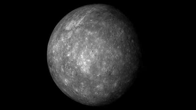 Mercury Rotating, The Mercury Spinning, Full Rotation, Seamless Loop - Realistic Planet Turning 360 Degrees on Solid Black Background
