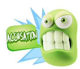 3d Illustration Angry Face Emoticon saying Accusation with Color