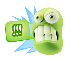 3d Illustration Angry Face Emoticon saying !!! with Colorful Spe
