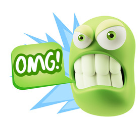 3d Illustration Angry Face Emoticon saying OMG with Colorful Spe