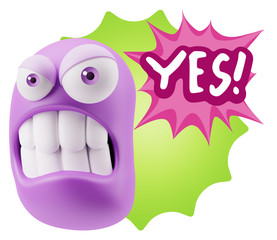 3d Illustration Angry Face Emoticon saying Yes with Colorful Spe