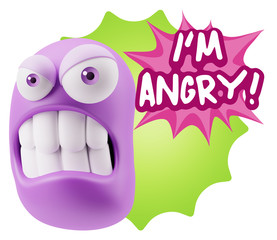 3d Illustration Angry Face Emoticon saying I'm Angry with Colorf