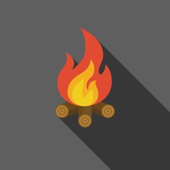 bonfire on fire wood icon, flat design with long shadow