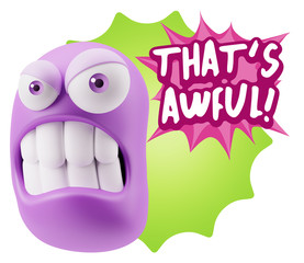 3d Illustration Angry Face Emoticon saying That's Awful with Col