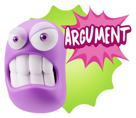 3d Illustration Angry Face Emoticon saying Argument with Colorfu