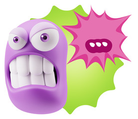 3d Illustration Angry Face Emoticon saying … with Colorful Spe