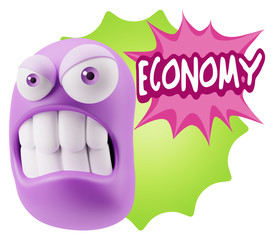 3d Illustration Angry Face Emoticon saying Economy with Colorful