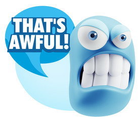 3d Illustration Angry Face Emoticon saying That's Awful with Col