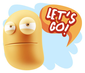 3d Illustration Angry Face Emoticon saying Let's Go with Colorfu