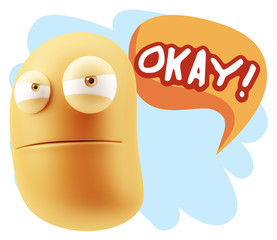 3d Illustration Angry Face Emoticon saying Okay with Colorful Sp
