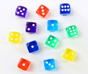 group of colored plastic dice