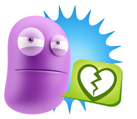 3d Illustration Angry Face Emoticon saying Heart Broken Icon wit