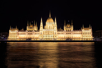 View of Budapest parliament at night, Hungary