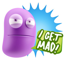 3d Illustration Angry Face Emoticon saying I Get Mad with Colorf