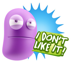 Naklejka premium 3d Illustration Angry Face Emoticon saying I Don`t Like It with